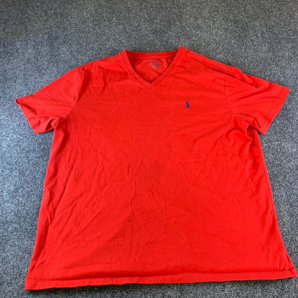 Polo Ralph Lauren T-Shirt Men XL Red Pony Logo Cotton V-Neck Short Sleeve Casual